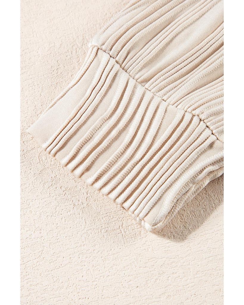 Azura Exchange Apricot Textured Wavy Round Neck Long Sleeve Top