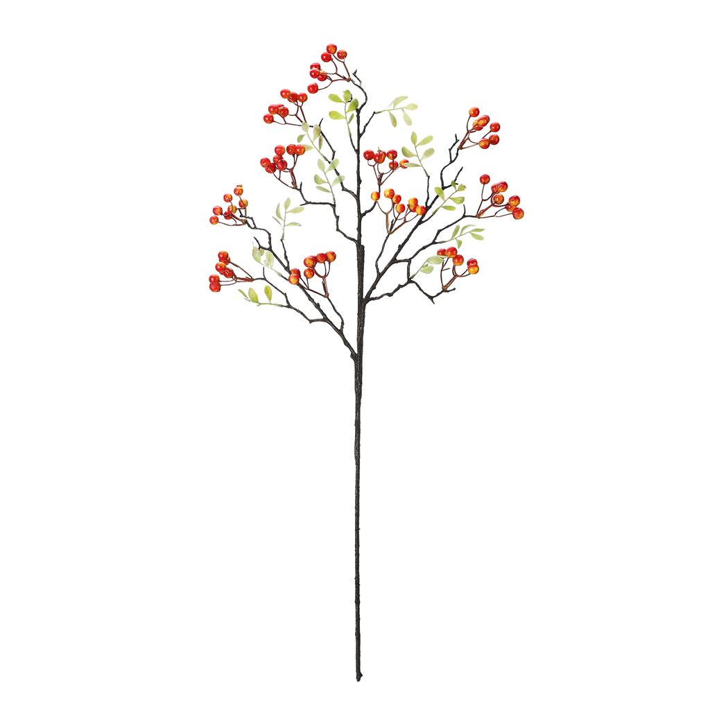 4pcs Artificial Berries Stem Foam Berry Pick Branch Ornament Plastic Leaves Holiday Xmas Home Decor 27.56in Orange