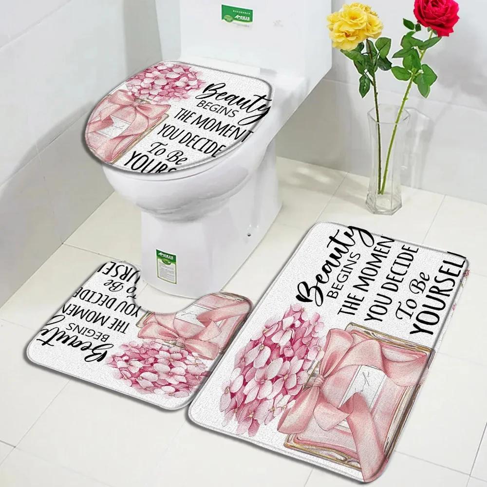 Set Tenda da Doccia Profumo Moda Fiore Rosa Rosa Donna Moderna Ragazza Decorazioni Bagno Casa Tappetino Antiscivolo Tappetino da Bagno Copri Sedile WC