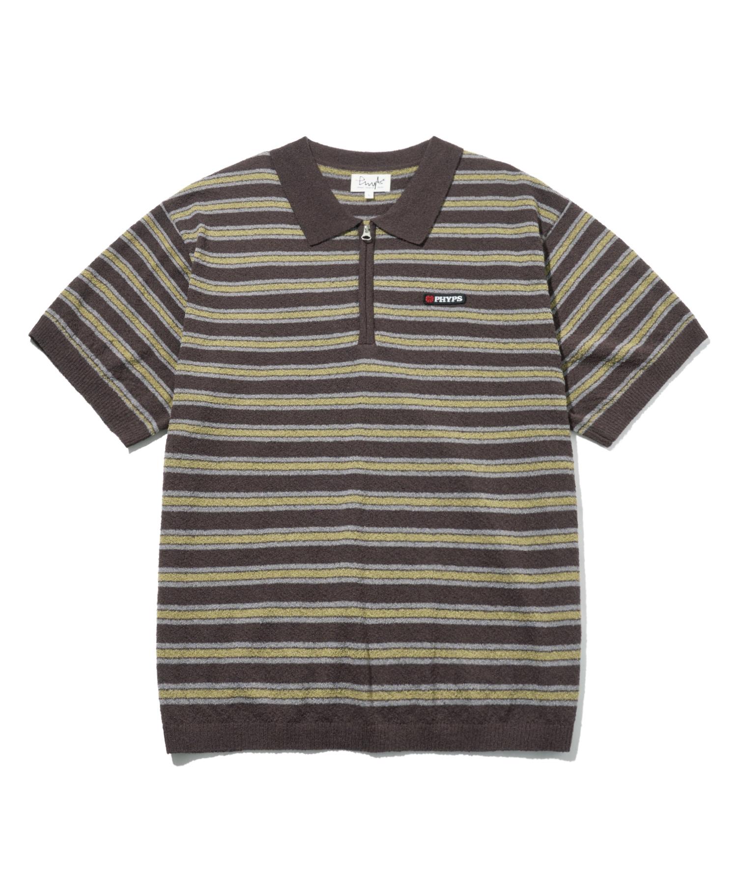 Physical Department Striped Short Sleeve Collared Knit_Brown M