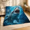 Great White Shark Bursting Up Coral Fleece Blanket