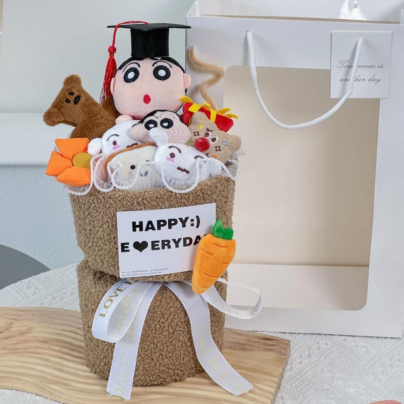

Graduation Gift: Crayon Shin-chan Doll Bouquet with Doctor s Hat - Perfect for College Grads and Exams.