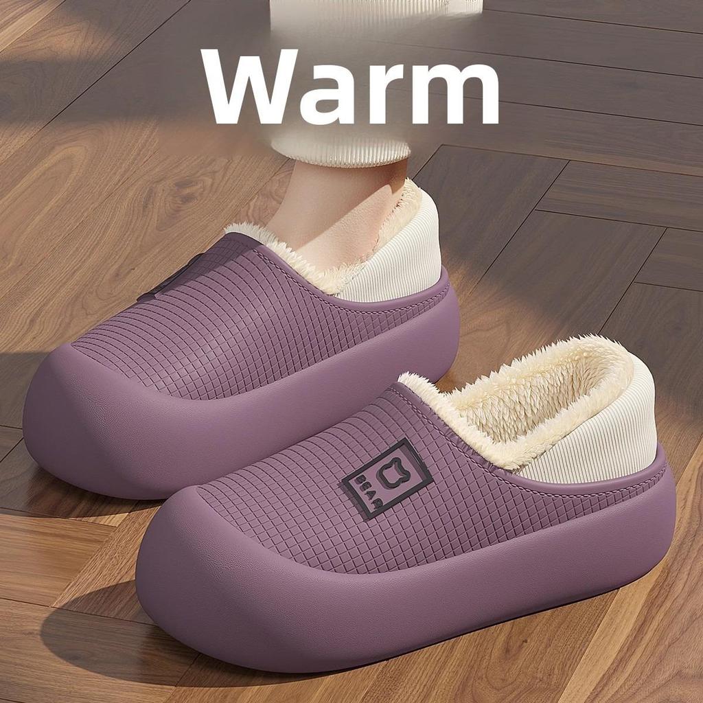 Waterproof Cotton Slippers for Women In Autumn and Winter, Anti Slip Plush Bags and Cotton Shoes for Indoor Home Use