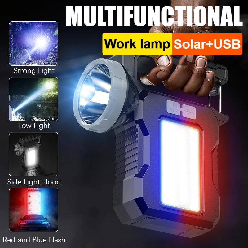 Solar Power LED Flashlights Multifunctional Portable Light Rechargeable Camping Work Light Solar Charging High brightness Torch