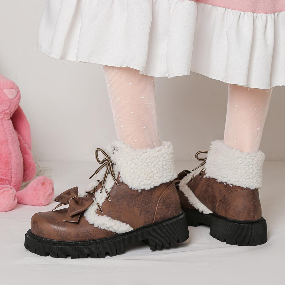 Fashion Winter Snow Boots Women Winter New Faux Fur Platform Ankle Boots Woman Mid-calf Lace-up Snow Boots Cotton Shoes Footwear Mujer