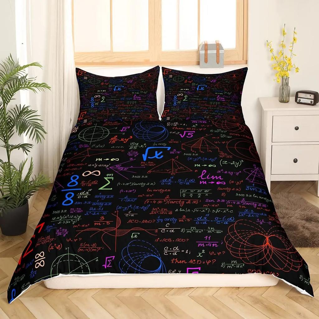 Math Equations Duvet Cover Set Hourglass Purple Galaxy Comforter Cover Physics Formula Dorm Bedding Sets Science Geometry Axis