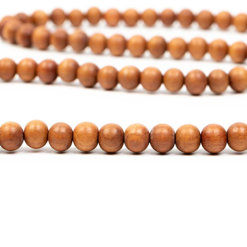 108 Bead Sandalwood Mala Necklace | Natural Sandalwood Prayer Beads for Meditation, Yoga, Japa & Spiritual Healing | Buddhist Mala for Men & Women