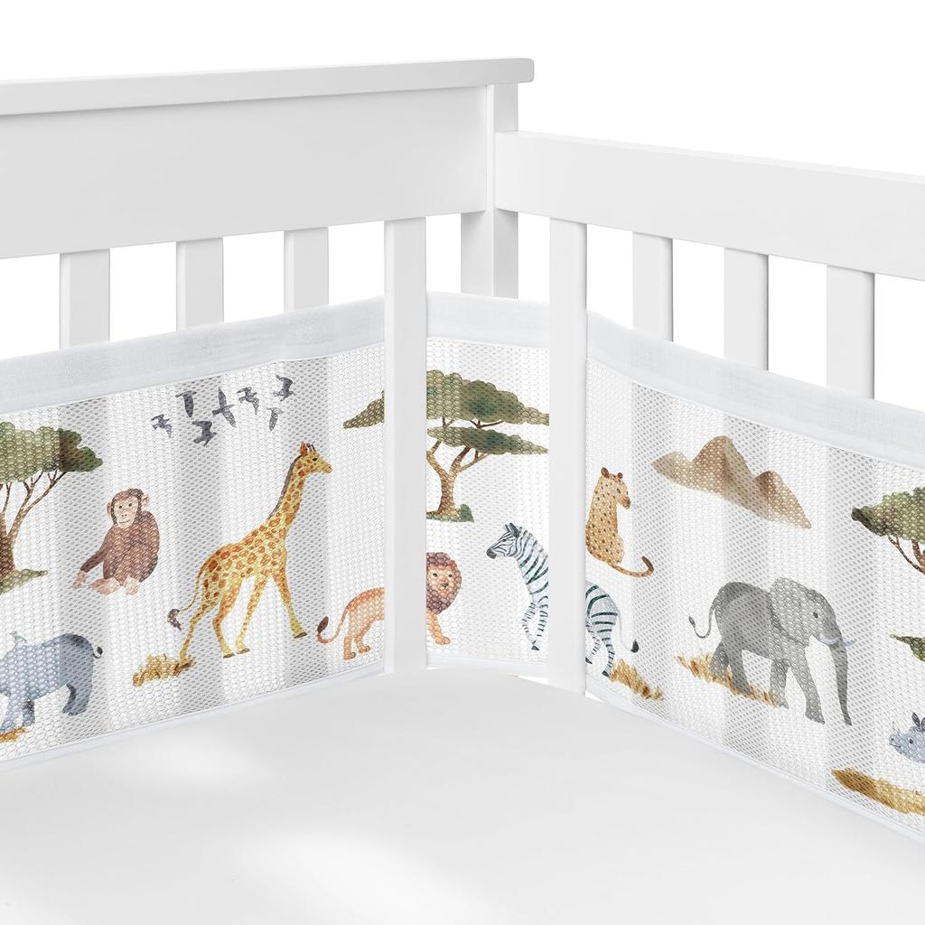 Breathable Mesh Crib Liner for Standard-Size Cribs (1 Panel 340x30 cm + 1 Panel 160x30 cm)