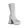 European and American New Square Head High Heel Thick Heel Sequined Horn and Fashion Medium Boots Street Performance Shoes Large Size