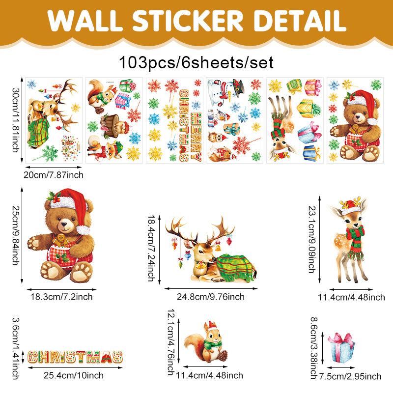 New Christmas Holiday Party Decoration Home Wall Sticker Self-adhesive Snowflake Cartoon Animal Children's Room Window