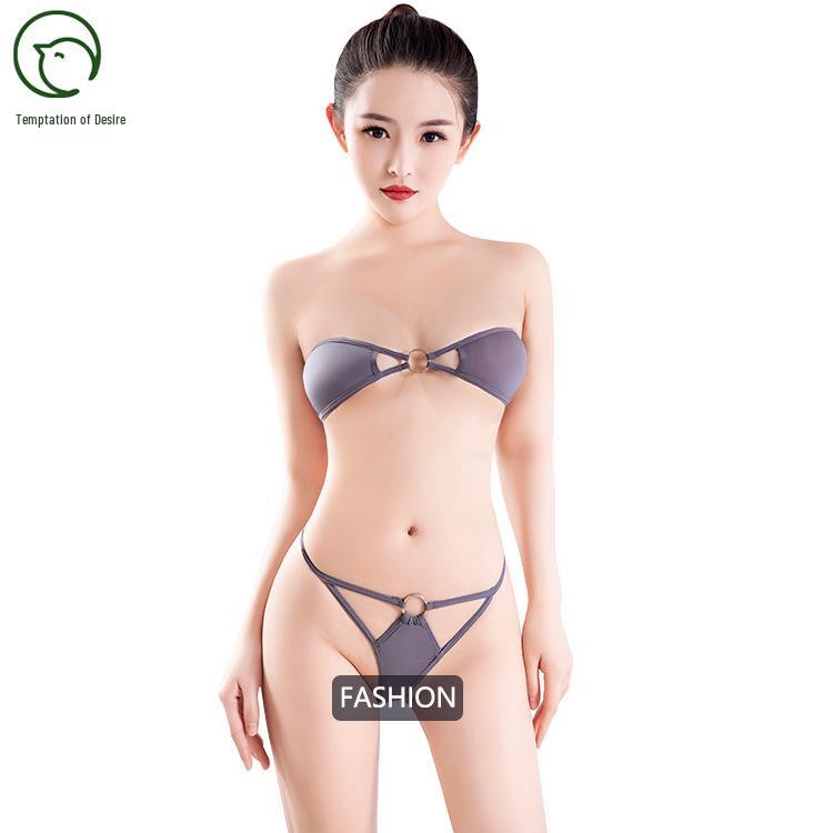 Nightclub Temptation Sexy Tight High-Elastic Colorful Two-Piece Shiny Fabric Set