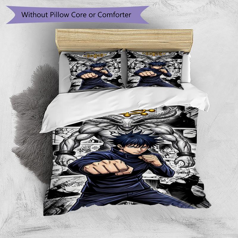 3pcs Duvet Cover Set (1*Duvet Cover + 2*Pillowcase, Without Core), Jujutsu Kaisen Print Bedding Set, Bedroom Decor, All‑Season, Birthday Gift