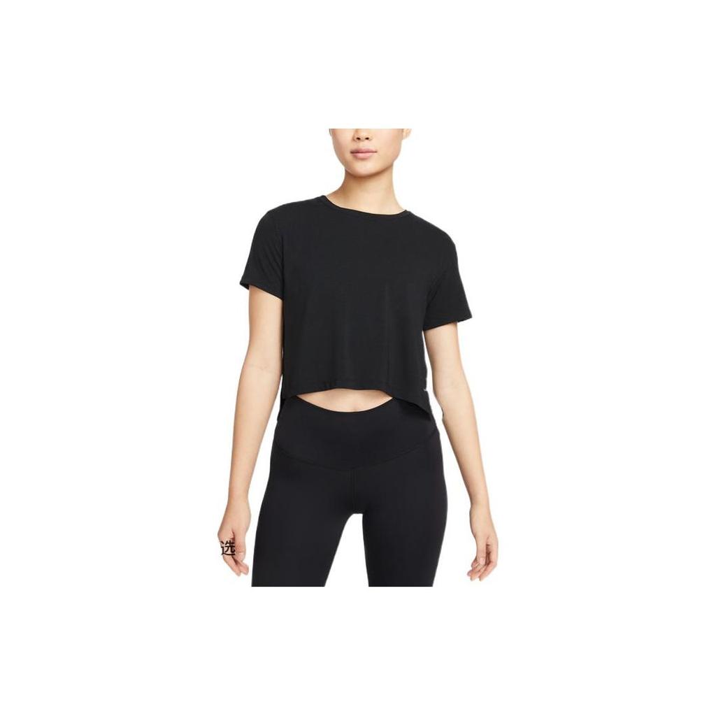 Nike Solid Crew Neck Loose Cropped Short Sleeve T-Shirt Women Tops Black DM7026-010