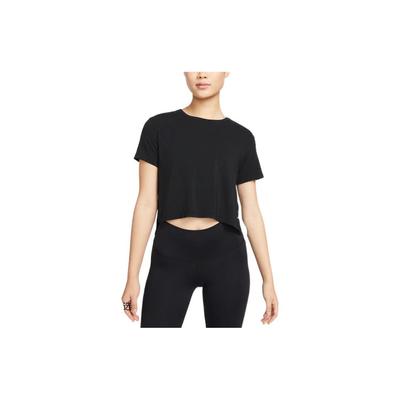 T-shirt a Maniche Corte Larga Crop Girocollo Solida da Donna Top Nero DM7026-010