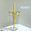 Neuer 450ml Trinkbecher mit Strohhalm Wiederverwendbar Transparent Kaffeebecher Kunststoff Einlagig Auto-Becher Home Office Wasserbecher LIJIAO
