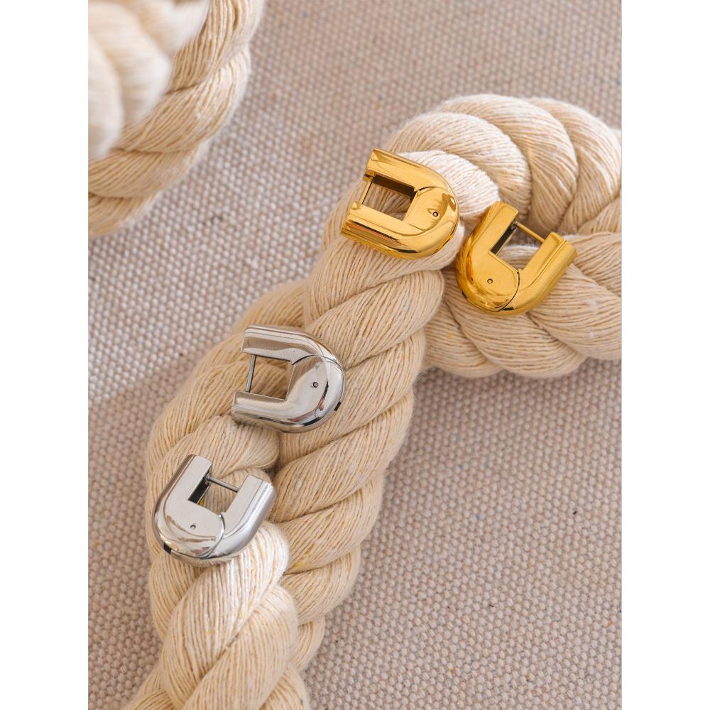Eetit 2024 316L Stainless Steel Glossy Metal U-Shape Hollow Hoop Earrings 18K PVD Plated Texture Attractive Jewelry Waterproof