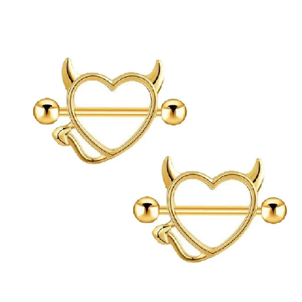 1 Paar 316L Edelstahl Brustwarzenringe für Damen Teufel Liebesherz Design Körperschmuck Mehrere Farben