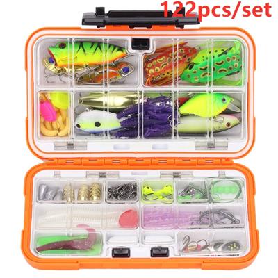 122 bucăți/set Nalucă de pescuit multicoloră, momeală metalică din plastic, momeală moale, dispozitiv de pescuit Wobbler
