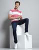 MONTE CARLO Mens Striped Pink Collar Neck Half Sleeve T-Shirt