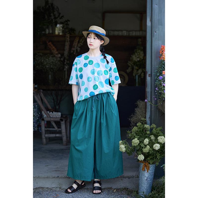 Women's Summer Lightweight Retro Blue Cotton Carrot Pants