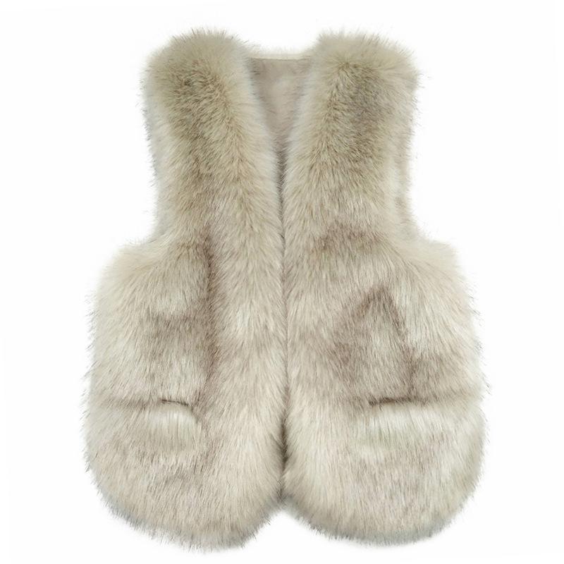 Chaleco coreano de piel de zorro sintética para otoño e invierno, camiseta sin mangas de longitud media para mujer, camiseta sin mangas de piel de visón a la moda
