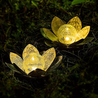 1 Stück Solarleuchte Außen Garten Knisterkugel Glas Lotus Dekoration Wasserdicht LED Metall Blumenleuchte Für Terrasse Rasen Gehweg Tischplatte Boden