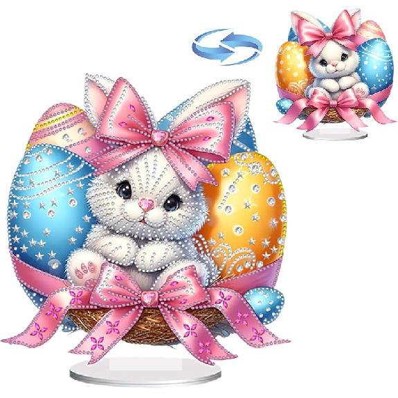 BAYUNOE DIY Diamond Art Painting Desktop Ornament Easter Handmade Double-Sided Pattern Diamond Art Decorated Tabletop Ornaments Single Sided Diamond