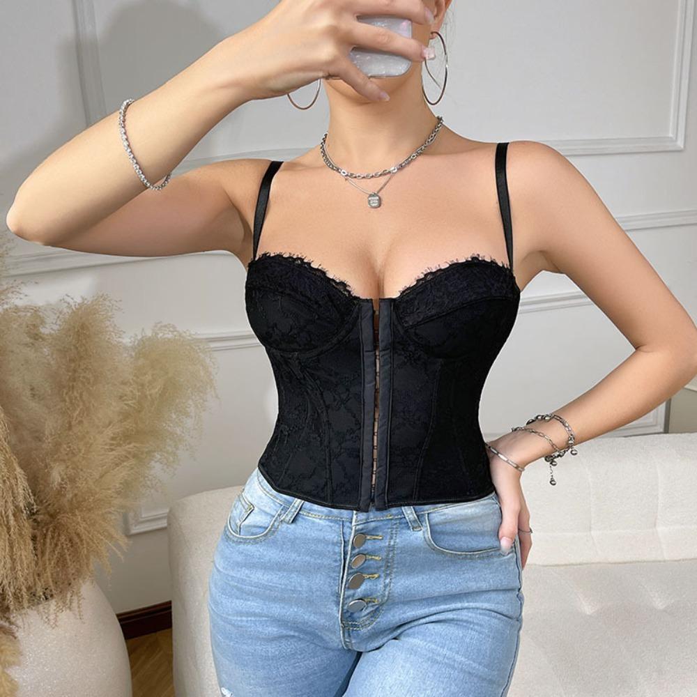 Hollow Lace Corset Slim Fit Suspender Vest Elastic Crop Tops Travel