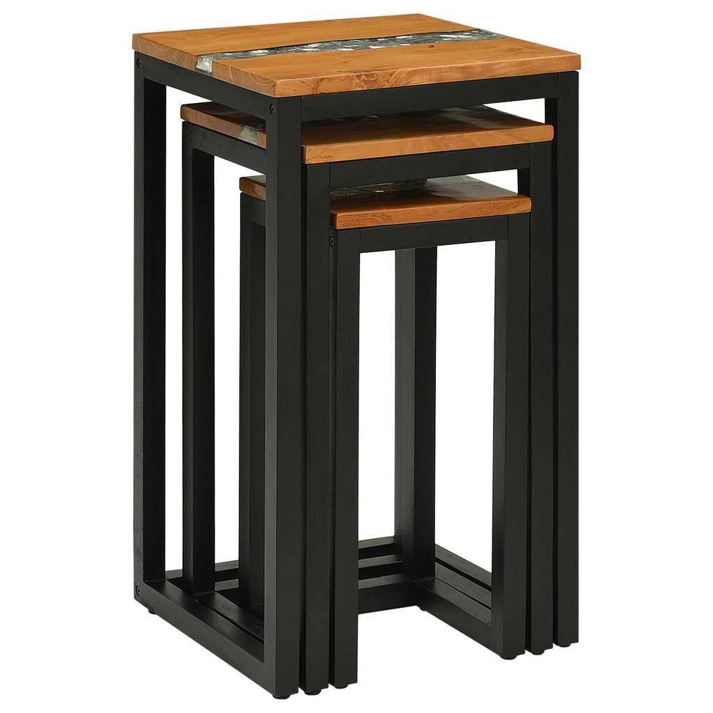 Nesting Table Set 3 Pcs Brown Solid Teak Wood
