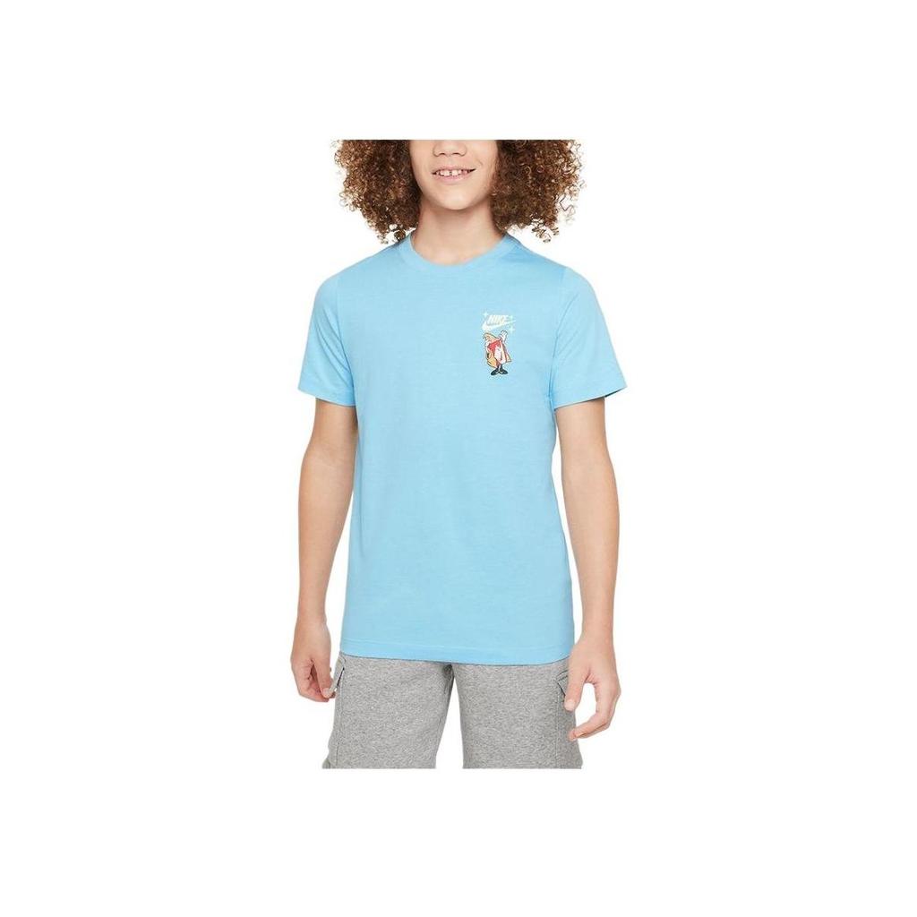 Nike T-Shirt Printed Letter Anime Round Neck Short Sleeve Kids Tops Blue FN9616-407