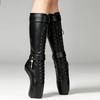 JIALUOWEI Frauen Abschließbare Vorhängeschlösser Fetisch Sexy Spitze Kreuzgebundene Kniehohe Stiefel 18 cm Ballettstiefel Mit Ultrahohem Hufabsatz