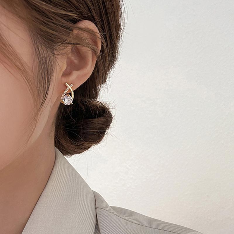 1Pair  Women Shiny Zircon Earrings Personalized Women Cross Earrings