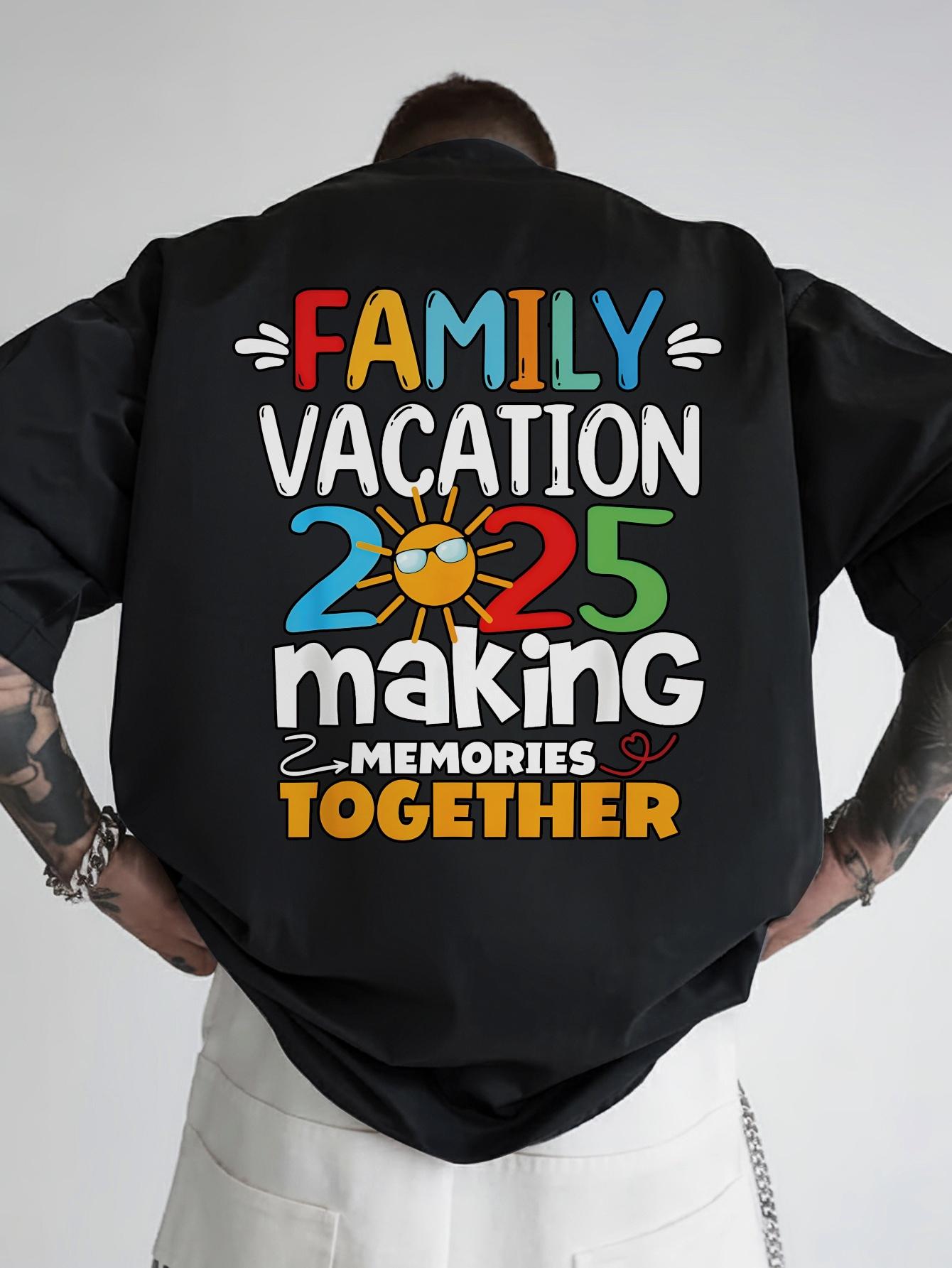 Casual Polyester T-shirt with Family Vacation 2025 Print - Summer Essential M