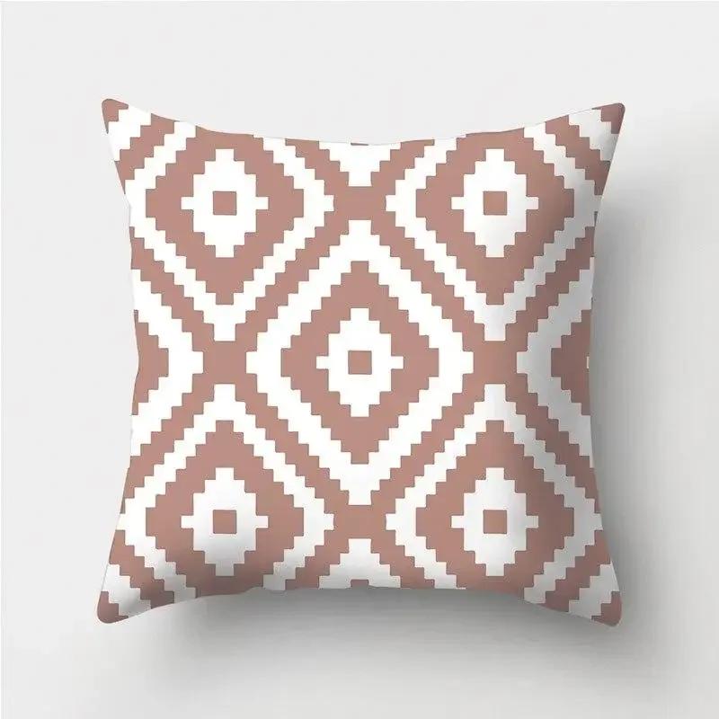 Brown Geometric Stripe Printed Pattern Polyester Cushion Cover for Home Living Room Sofa Decoration Throw Pillow Pillowcase