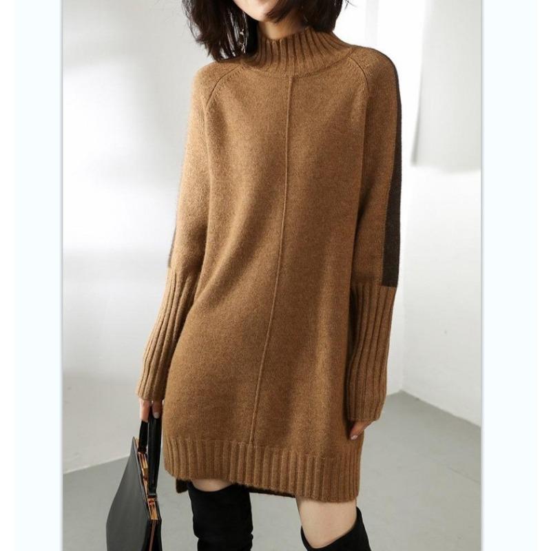 VEZFAA Dámská móda Ležérní podzim Zima Jednobarevné svetry s dlouhým rukávem a polovičním rolákem