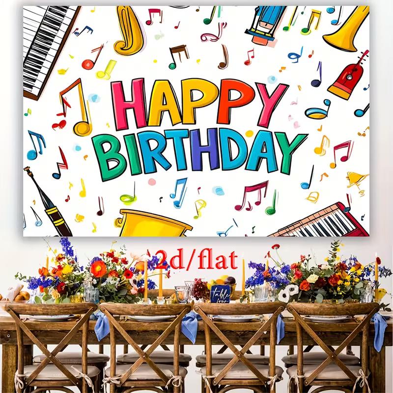 2D Cartoon Music Instrument Birthday Backdrop 2D Flat Banner for Kids Party
