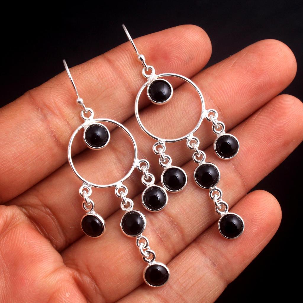 Prehnite Larimar Black Onyx Silver Earring, Silver Charm Jewelry, 925 Sterling Silver Handmade Earring, Gifts For Her