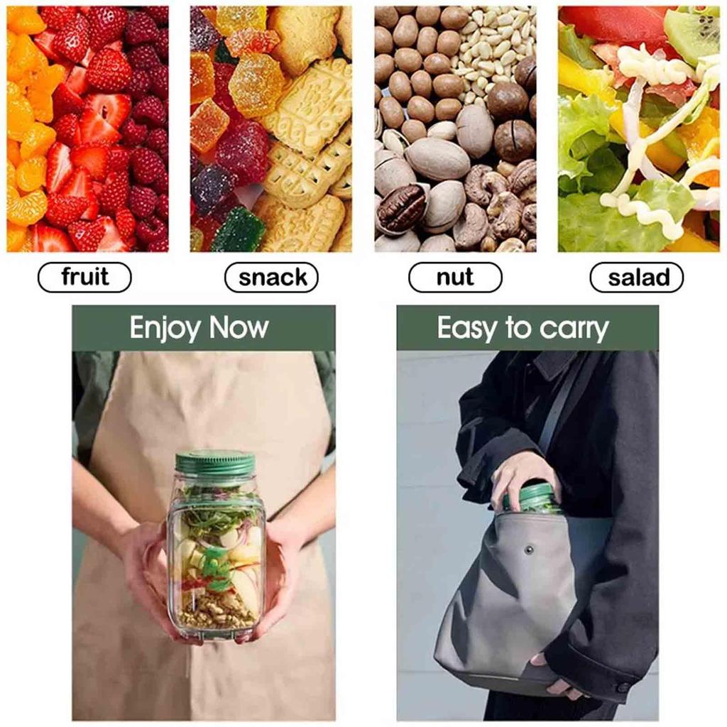 Salad Jars with Side Open Portable Detachable Plastic Container Leakproof Sauce Compartments Picnic Home Office Food Storage Box