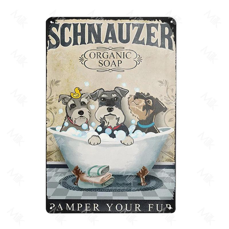 Funny Pet Schnauzer Dog Shop Art Metal Tin Sign Wall Poster Iron Painting for Bathroom Toilet Laundry Street Sweet Home Decor