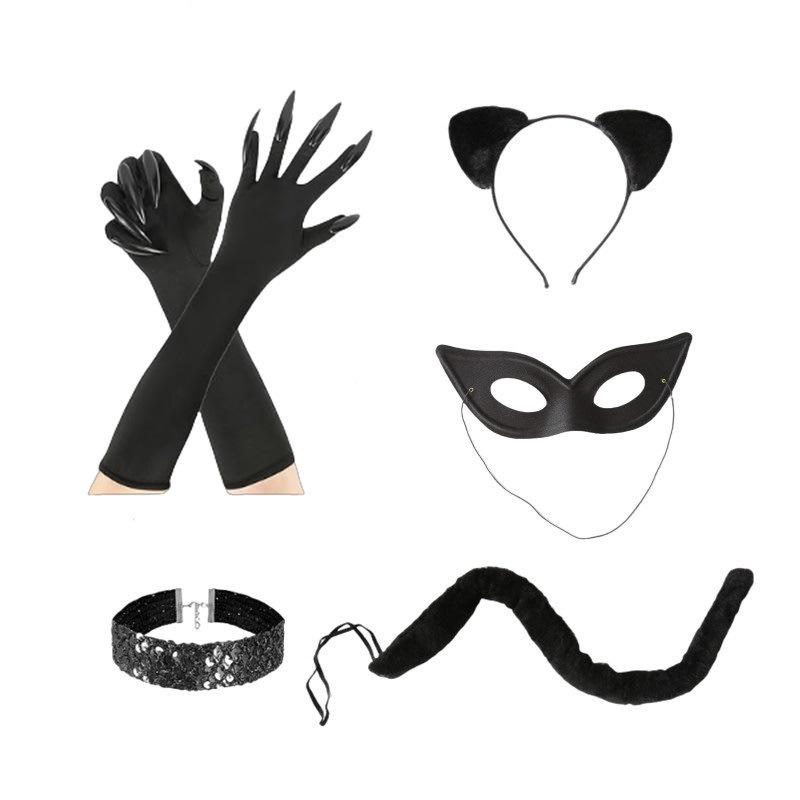 

Halloween Sexy Cat Girl Cosplay Costume Set Women Lady Cats Masks Tail Gloves Costume Props Carnival Party Fancy Dress