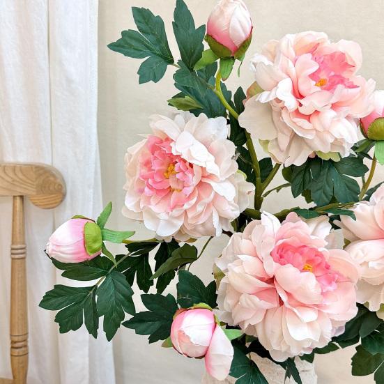 Artificial Peony Flower, Realistic 2 Heads Faux Peony with 1 Bud, 29.9" Fake Peony Bouquet with Stem for Wedding Centerpiece, DIY Home Table Vase