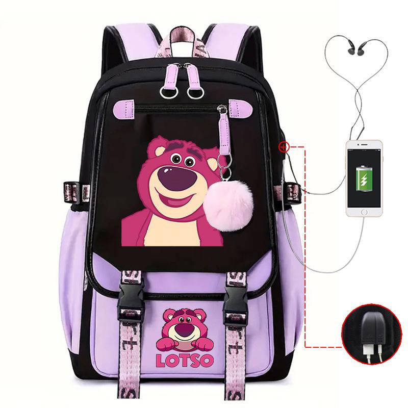 Mengmeng Xiaoqing Strawberry Bear Printing College Style Campus Primary School Student School Bag Lightweight And Large Capacity
