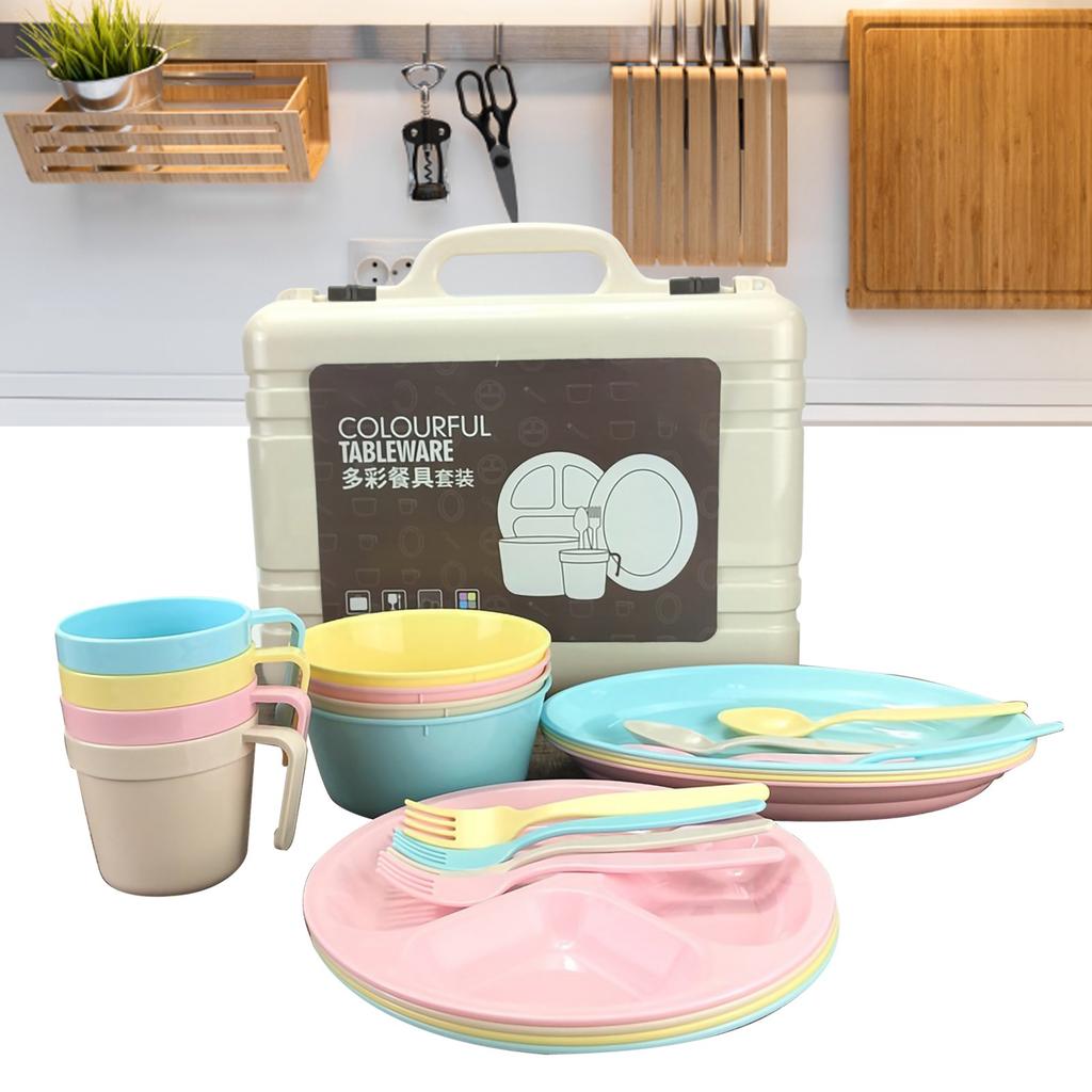 Colorful Tableware Portable Plastic Cutlery Set Cup Fork Spoon for Picnic Outdoor Activities