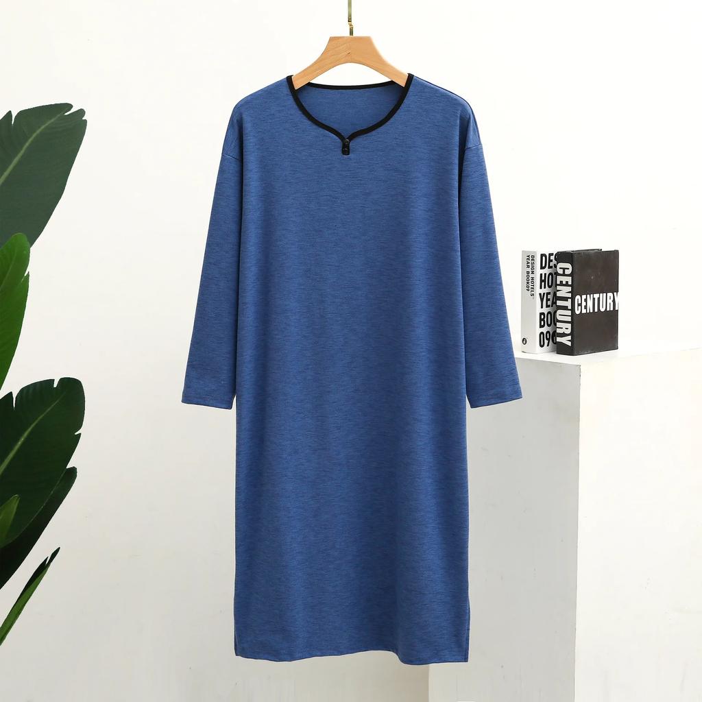 Jesienne i zimowe kolorowe pogrubione guziki kołnierzyk długi rękaw plus-size jednoczęściowa piżama domowa męska szlafrok koszula nocna