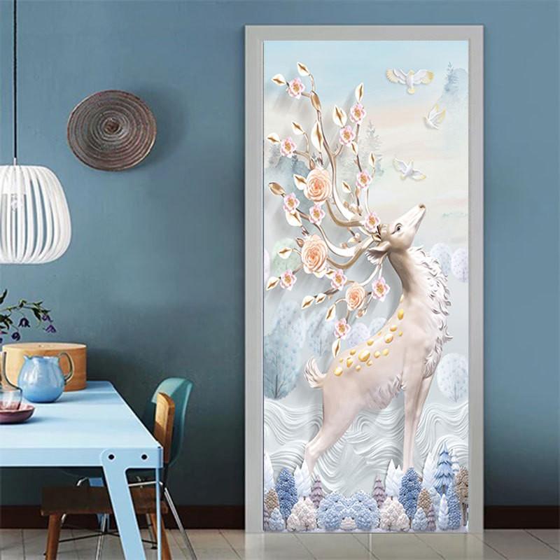 Beautiful Deer Creative Door Stickers Decorative Sticker Self-adhesive Wallpaper Decor Living Room Kids Bedroom Home Decor