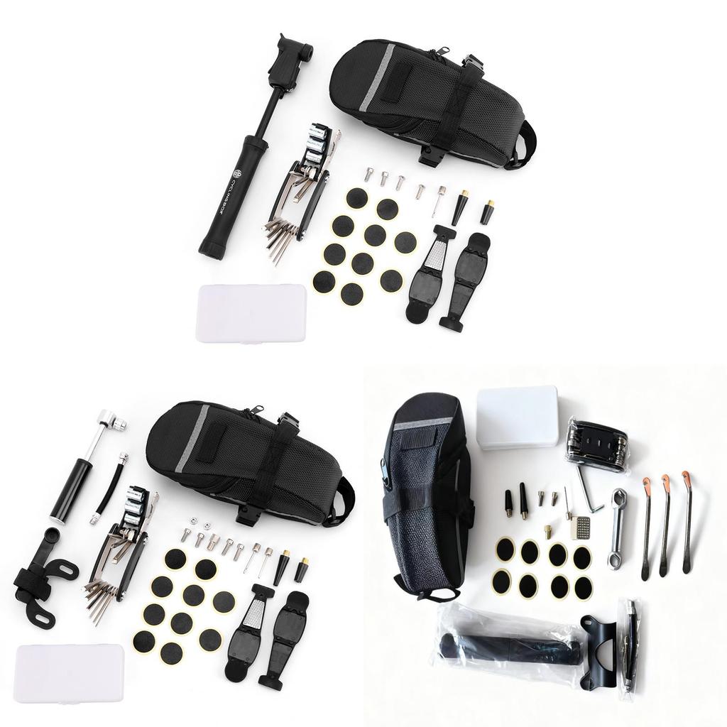 Bicycle Repair Tool Set With Tire Patch Kit And Pressure Gauge For Home Maintenance