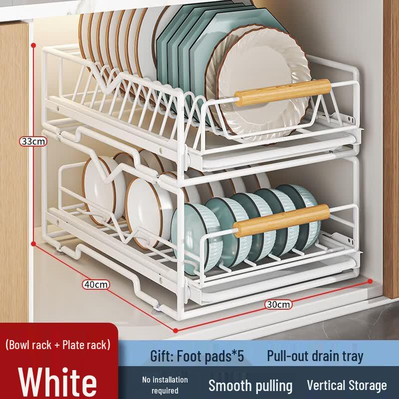 YiPan Double-Layer Pull-Out Kitchen Cabinet Dish & Bowl Organizer