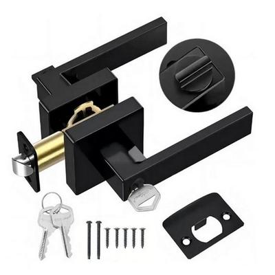 American Heavy-duty Handle Lock Aluminum Alloy Door Lock S Slot Key Square Black Bathroom Door Lock