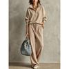 Womens 2026 Fall Winter Solid Color Loose Hoodie Pants Set Casual Sporty Outfit
