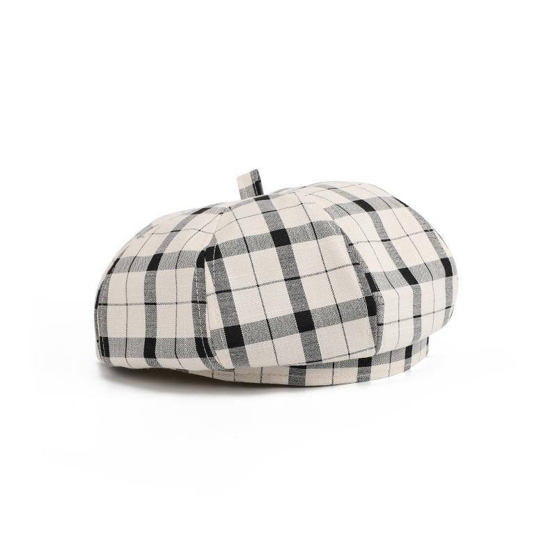 Thin plaid beret girls college style show face small hat big hat top pumpkin hat niche painter hat